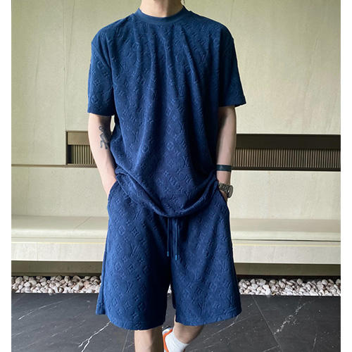 [홍콩명품.LOUIS VUITTON] 루이비통 25SS 로고 모노그램 울 반팔 티셔츠 + 쇼츠 반바지 상하의 세트 (블루), BM21419, JU, 명품레플리카,미러급,온라인쇼핑몰사이트