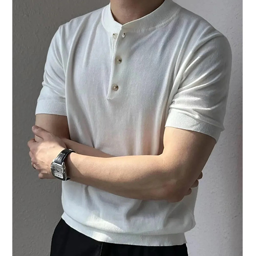 [홍콩명품.Loro Piana] 로로피아나 25SS 로고 하프버튼 니트 반팔 티셔츠 (2컬러), BM21427, JU, 명품레플리카,미러급,온라인쇼핑몰사이트