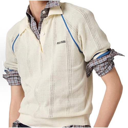 [홍콩명품,MIU MIU] 미우미우 25SS 로고 여성 카라 니트 반팔 티셔츠 (아이보리), BM21496, JU, 명품레플리카,미러급,온라인쇼핑몰사이트