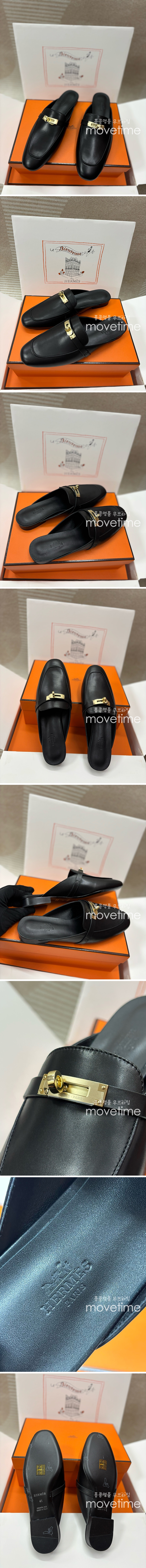 [홍콩명품.Hermes] 에르메스 25SS 로고 여성 KELLY 레더 가죽 뮬 슬리퍼 (블랙-금장), SE5322, H3, 명품스니커즈,운동화,구두,로퍼,하이탑,신발