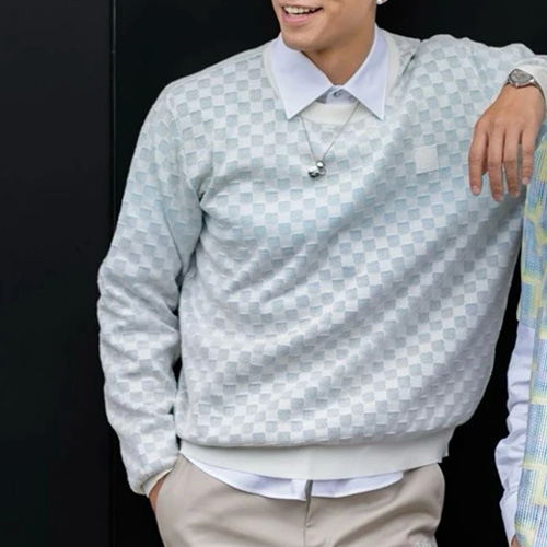 [홍콩명품.LOUIS VUITTON] 루이비통 25SS 로고 다미에 니트 스웨터 (화이트), BM21618, JU, 명품레플리카,미러급,온라인쇼핑몰사이트