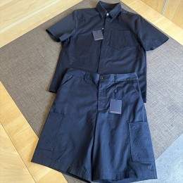 [홍콩명품.LOUIS VUITTON] 루이비통 25SS 로고 모노그램 반팔 남방 셔츠 + 쇼츠 반바지 상하의 세트 (네이비), BM21635, JU, 홍콩명품가방,명품쇼핑몰,크로스백,핸드백,구매대행
