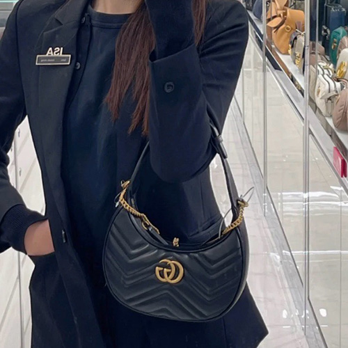 [홍콩명품.Gucci] 구찌 25SS 로고 GG 마몽 하프 문 쉐이프 미니백 블랙 레더 699514, BGM5031, GU2, 홍콩명품가방,명품쇼핑몰,크로스백,핸드백,구매대행