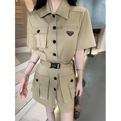 [홍콩명품,PRADA] 프라다 25SS 삼각로고 여성 카라 반팔 원피스 (베이지), BM21774, TBG, 레플리카의류,미러급사이트