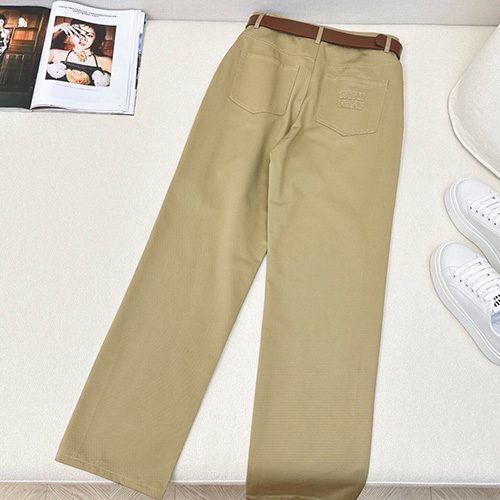 [홍콩명품,MIU MIU] 미우미우 25SS 로고 여성 오버핏 팬츠 바지 (베이지), BM21825, COCO, 레플리카의류,미러급사이트