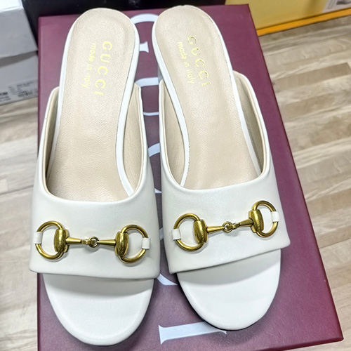 [홍콩명품.Gucci] 구찌 25SS 로고 여성 레더 가죽 굽 슬리퍼 (화이트), SE5414, ALW, 명품스니커즈,운동화,구두,로퍼,하이탑,신발