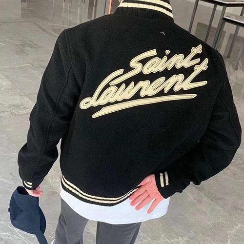 [홍콩명품.YSL] 입생로랑 25SS 로고 울 바시티 자켓 (블랙), BM22031, KK, 레플리카의류,미러급사이트