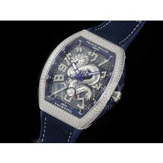 [홍콩명품시계.FRANCK MULLER] 프랑크뮬러 뱅가드 V45 풀 다이아몬드 베젤 실버 드래곤 블루 다이얼