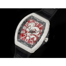 [홍콩명품시계.FRANCK MULLER] 프랑크뮬러 뱅가드 V45 풀 다이아몬드 베젤 실버 드래곤 레드 다이얼