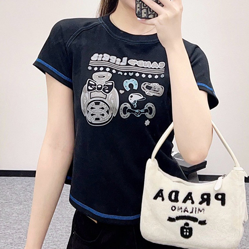 [홍콩명품.Hermes] 에르메스 25SS 로고 여성 쇼트 반팔 티셔츠 (2컬러), BM22163, JL, 레플리카의류,미러급사이트