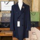 [홍콩명품.Gucci] 구찌 25SS 로고 브로치 캐시미어 코트 (네이비), BM22238, S1F, 레플리카의류,미러급사이트