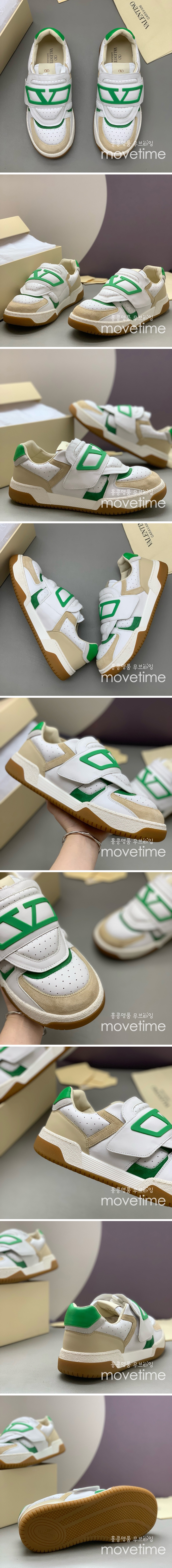 [홍콩명품.Valentino] 발렌티노 25SS 로고 남여 레더 가죽 스니커즈 운동화 (화이트-베이지-그린), SE5476, PMD, 명품스니커즈,운동화,구두,로퍼,하이탑,신발