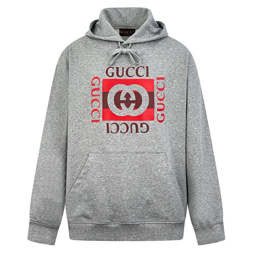 [홍콩명품.Gucci] 구찌 25SS 로고 프린트 후드 티셔츠 (그레이), BM22346, KK, 레플리카의류,미러급사이트