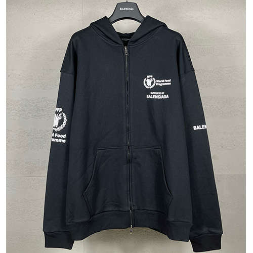 [홍콩명품.BALENCIAGA] 발렌시아가 25SS 로고 프린트 후드 집업 자켓 (블랙), BM22355, KK, 레플리카의류,미러급사이트