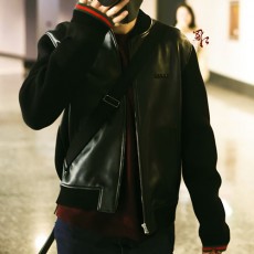 [홍콩명품.Gucci] 구찌 25SS 로고 레더 가죽 레이어드 봄버 자켓 (블랙), BM22376, SS, 레플리카의류,미러급사이트