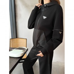 [홍콩명품,PRADA] 프라다 25SS 삼각로고 여성 트레이닝 후드 집업 자켓 + 조거 팬츠 바지 상하의 세트 (블랙), BM22500, MC, 레플리카의류,미러급사이트