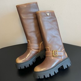 [홍콩명품,PRADA] 프라다 25SS 로고 여성 레더 가죽 워커 부츠 (브라운), SE5525, GHS, 명품스니커즈,운동화,구두,로퍼,하이탑,신발