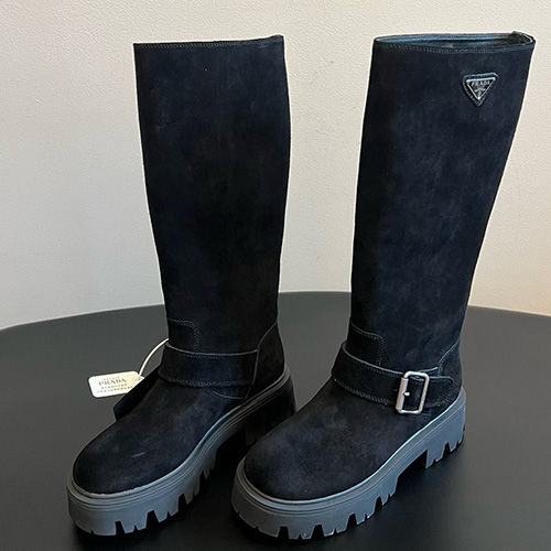 [홍콩명품,PRADA] 프라다 25SS 로고 여성 레더 가죽 워커 부츠 (블랙), SE5527, GHS, 명품스니커즈,운동화,구두,로퍼,하이탑,신발