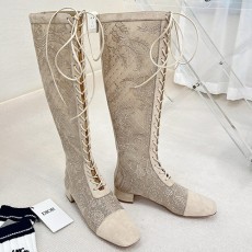 [홍콩명품,Christian Dior] 디올 25SS 로고 여성 레더 가죽 레이스 장식 롱 구두 부츠 (베이지), SE5583, GHS, 명품스니커즈,운동화,구두,로퍼,하이탑,신발