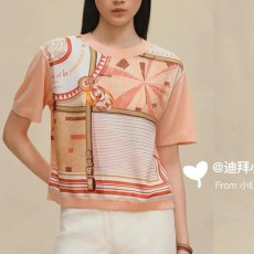 [홍콩명품.Hermes] 에르메스 25SS 로고 패턴 여성 니트 반팔 티셔츠 (오렌지), BM22697, TBG, 레플리카의류,미러급사이트