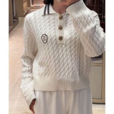 [홍콩명품.Brunello Cucinelli ] 브루넬로 쿠치넬리 25SS 로고 여성 하프버튼 카라 니트 스웨터 (아이보리), BM22698, TBG, 레플리카의류,미러급사이트