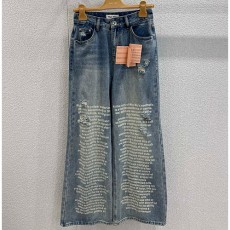 [홍콩명품,MIU MIU] 미우미우 25SS 로고 여성 빈티지 오버핏 데님 팬츠 진 청바지, BM22710, TBG, 레플리카의류,미러급사이트