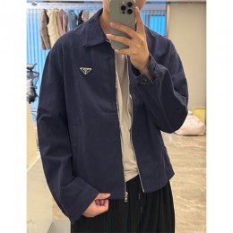 [가격문의][홍콩명품,PRADA] 프라다 25SS 삼각로고 데님 카라 자켓 (네이비), BM22717, JL, 레플리카의류,미러급사이트