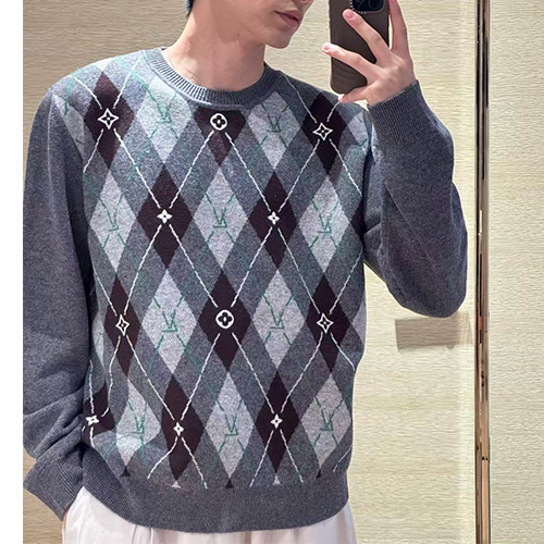 [가격문의][홍콩명품.LOUIS VUITTON] 루이비통 25SS 로고 패턴 캐시미어 니트 스웨터 (그레이), BM22732, JL, 레플리카의류,미러급사이트