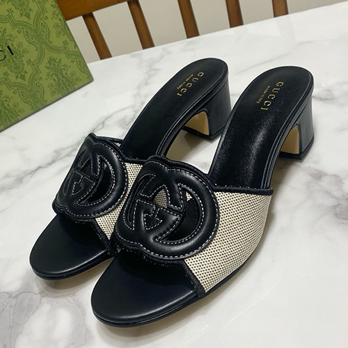 [홍콩명품.Gucci] 구찌 25SS 로고 여성 레더 가죽 5.5cm 굽 샌들 슬리퍼 (2컬러), SE5707, GHS, 명품스니커즈,운동화,구두,로퍼,하이탑,신발