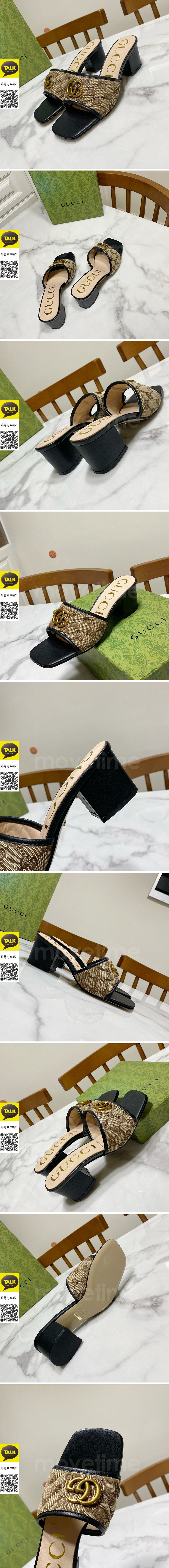 [홍콩명품.Gucci] 구찌 25SS 로고 여성 GG수프림 6.5cm 굽 샌들 슬리퍼 (카라멜-블랙), SE5710, GHS, 명품스니커즈,운동화,구두,로퍼,하이탑,신발