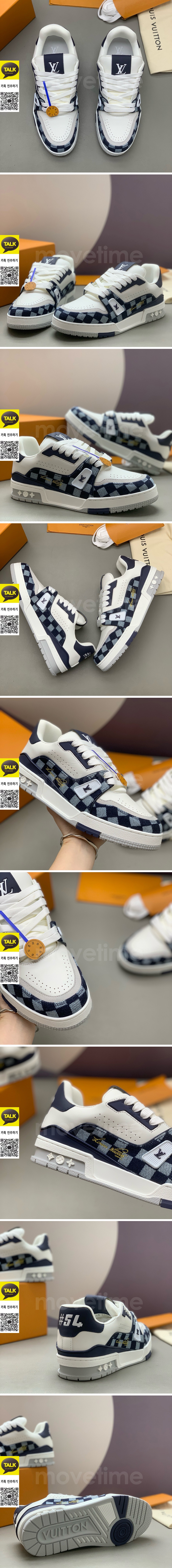 [홍콩명품.LOUIS VUITTON] 루이비통 25SS 로고 남여 다미에 트레이너 스니커즈 운동화 (화이트-네이비), SE5767, PMD, 명품스니커즈,운동화,구두,로퍼,하이탑,신발