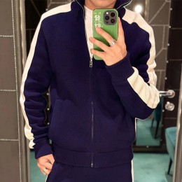 [홍콩명품.Gucci] 구찌 25SS 로고 터틀넥 니트 가디건 집업 자켓 (블루), BM22978, KB, 레플리카의류,미러급사이트