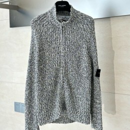 [홍콩명품.Stone Island] 스톤아일랜드 25SS 로고 탈부착 터틀넥 니트 가디건 집업 자켓 (그레이), BM22979, KB, 레플리카의류,미러급사이트