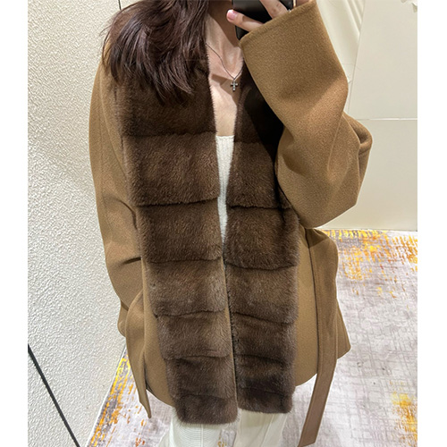 [홍콩명품.Loro Piana] 로로피아나 25SS 로고 여성 밍크 퍼카라 캐시미어 코트 (카라멜), BM23218, KSM, 레플리카의류,미러급사이트