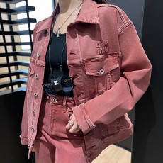 [홍콩명품,MIU MIU] 미우미우 25SS 로고 여성 데님 카라 자켓 (와인), BM23261, PG, 레플리카의류,미러급사이트