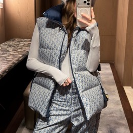 [홍콩명품,Christian Dior] 디올 25SS 로고 여성 오블리크 벨티드 다운 패딩 조끼 베스트 (블루), BM23282, MC, 레플리카의류,미러급사이트