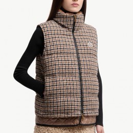 [홍콩명품.MONCLER] 몽클레어 25SS 로고 여성 체크패턴 울 다운패딩 조끼 베스트 (브라운), BM23294, MC, 레플리카의류,미러급사이트