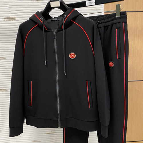 [홍콩명품.Gucci] 구찌 25SS 로고 자수 트레이닝 후드 집업 자켓 + 조거 팬츠 바지 상하의 세트 (블랙), BM23370, G5, 레플리카의류,미러급사이트