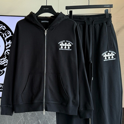 [홍콩명품.Chrome Hearts] 크롬하츠 25SS 로고 트레이닝 후드 집업 자켓 + 조거 팬츠 바지 상하의 세트 (블랙), BM23375, G5, 레플리카의류,미러급사이트