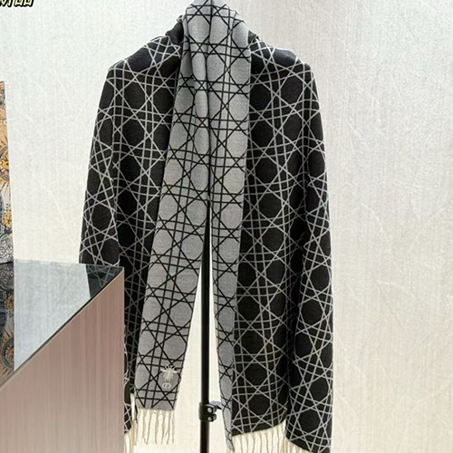 [홍콩명품,Christian Dior] 디올 25SS 로고 패턴 리버서블 캐시미어 스카프 머플러 (블랙-그레이), ET3179, 홍콩명품의류,구매대행,온라인명품