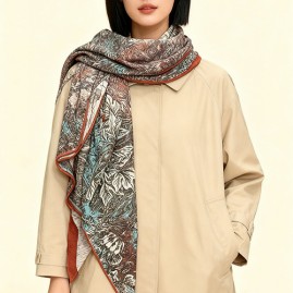 [홍콩명품.Hermes] 에르메스 25SS 로고 패턴 140-140 실크 캐시미어 스카프 머플러 (브라운), ET3204, 홍콩명품의류,구매대행,온라인명품