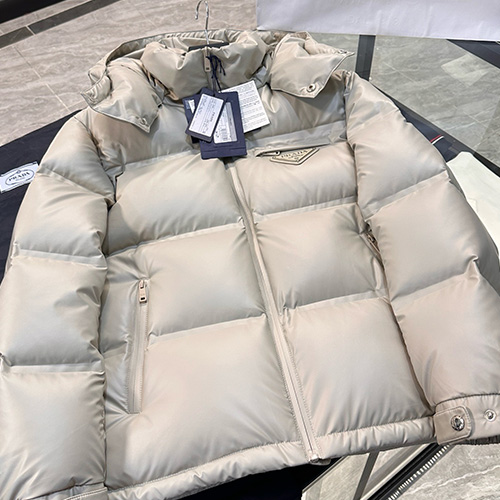 [홍콩명품,PRADA] 프라다 25SS 삼각로고 구스다운 후드 패딩 자켓 (아이보리), BM23532, KSM, 레플리카의류,미러급사이트