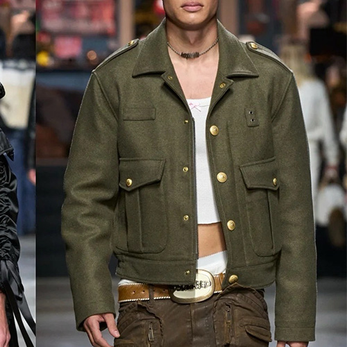 [홍콩명품.DSQUEARED] 디스퀘어드 25SS 로고 캐시미어 카라 자켓 (카키), BM23583, TOM, 레플리카의류,미러급사이트