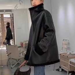 [홍콩명품.TOTEME] 토템 25SS 로고 여성 시어링 레더 가죽 코트 자켓 (블랙), BM23847, PG, 레플리카의류,미러급사이트