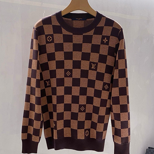 [홍콩명품.LOUIS VUITTON] 루이비통 25SS 로고 다미에 니트 스웨터 (브라운), BM23935, 레플리카의류,미러급사이트