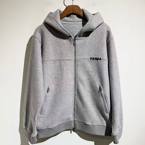 [홍콩명품,PRADA] 프라다 25SS 로고 울 캐시미어 후드 집업 자켓 (2컬러), BM23982, X2, 레플리카의류,미러급사이트