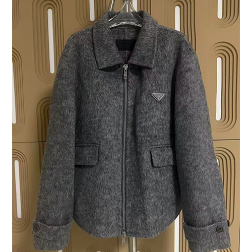 [홍콩명품,PRADA] 프라다 25SS 삼각로고 캐시미어 카라 집업 자켓 (다크그레이), BM23986, X2, 레플리카의류,미러급사이트