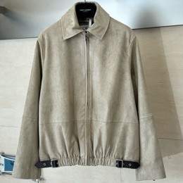 [홍콩명품.LOEWE] 로에베 25SS 로고 레더 가죽 카라 봄버 자켓 (베이지), BM24067, KK, 레플리카의류,미러급사이트