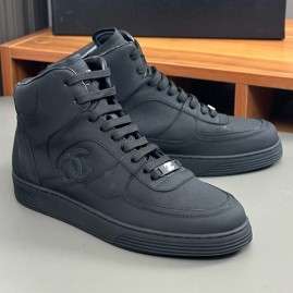 [홍콩명품.CHANEL] 샤넬 25SS 로고 레더 가죽 하이탑 스니커즈 운동화 (블랙), SE5961, S3, 명품스니커즈,운동화,구두,로퍼,하이탑,신발