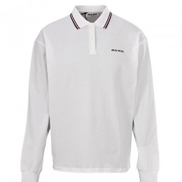 [홍콩명품,MIU MIU] 미우미우 25SS 로고 자수 카라 폴로 긴팔 티셔츠 (화이트), BM24113, KB, 레플리카의류,미러급사이트